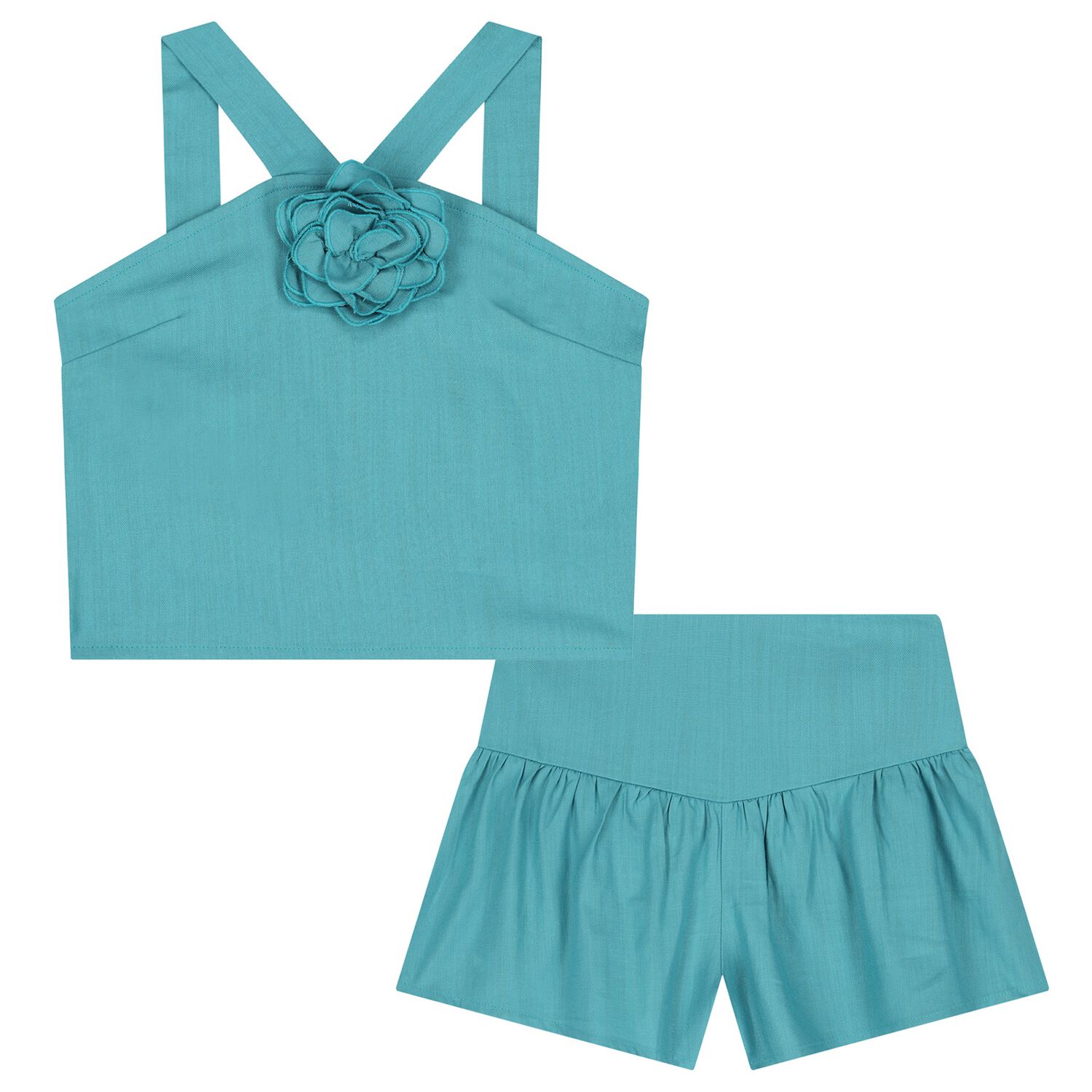 Girls Blue Flower Shorts Set, 1, hi-res