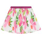 Girls Ivory & Pink Floral Pleated Skirt, 1, hi-res
