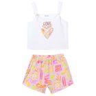 Girls White & Lilac Shorts Set, 1, hi-res