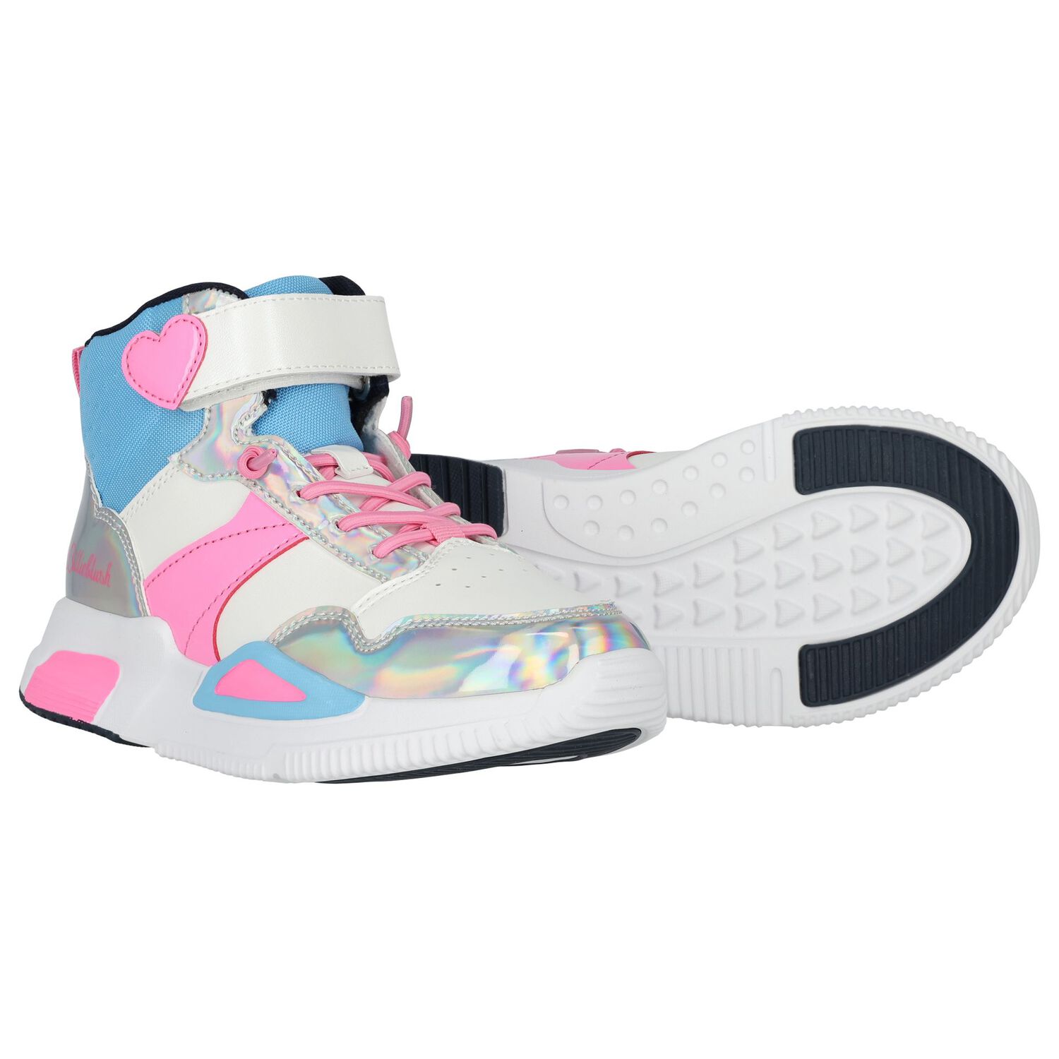 Girls White, Pink & Blue Logo Trainers, 1, hi-res image number null
