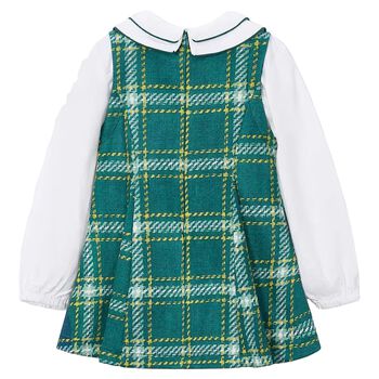 Girls Green & White Pinafore Dress