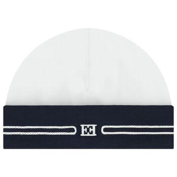 Baby Girls White & Navy Blue Logo Hat