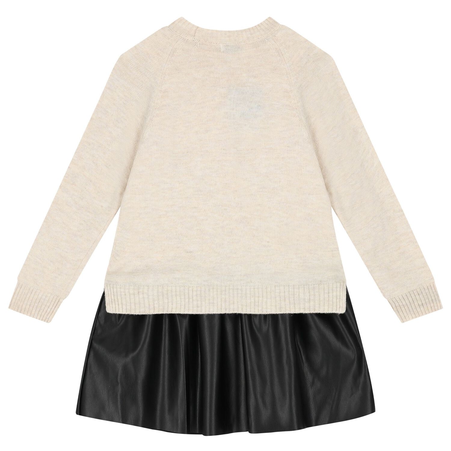 طقم بنات فستان بشعار القلب باللون البيج والأسود, 1, hi-res