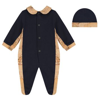 White & Beige Geo Map Babygrow Set