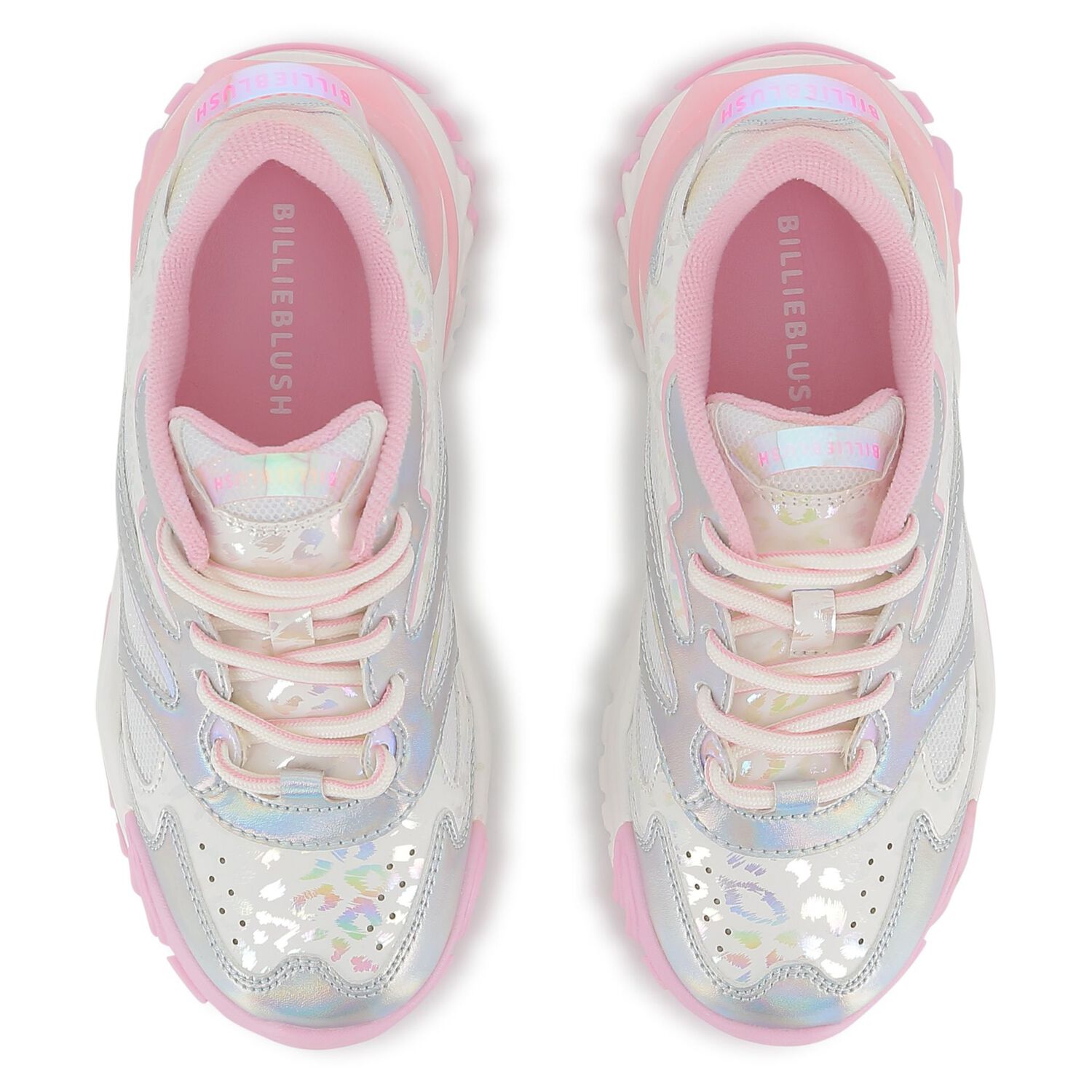 Girls Iridescent Silver, White & Pink Trainers, 1, hi-res