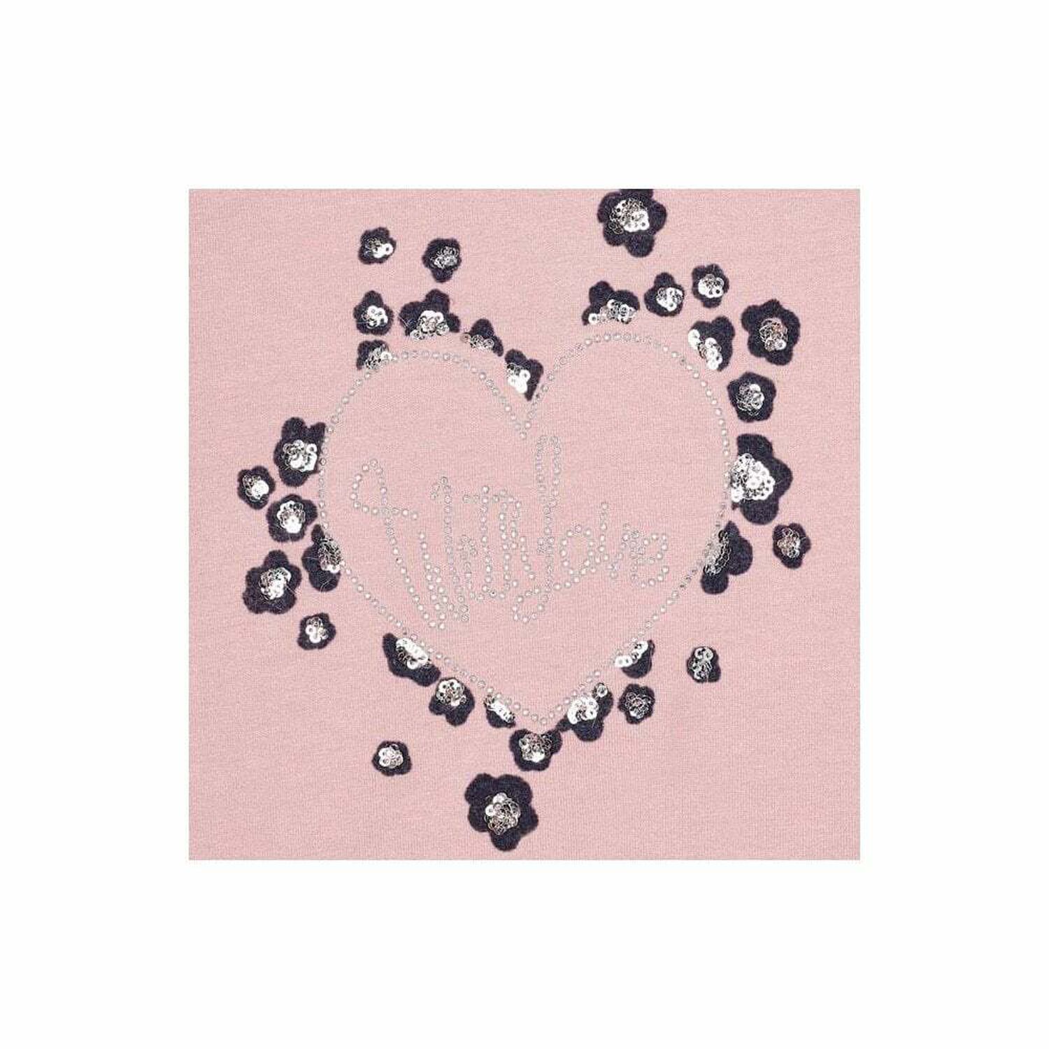 توب باكمام بطبعة قلب باللون الزهرى للبنات, 3, hi-res