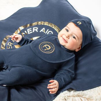 Baby Boys Navy Blue Logo Babygrow