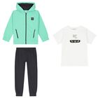 Boys Green & White Tracksuit Set, 2, hi-res