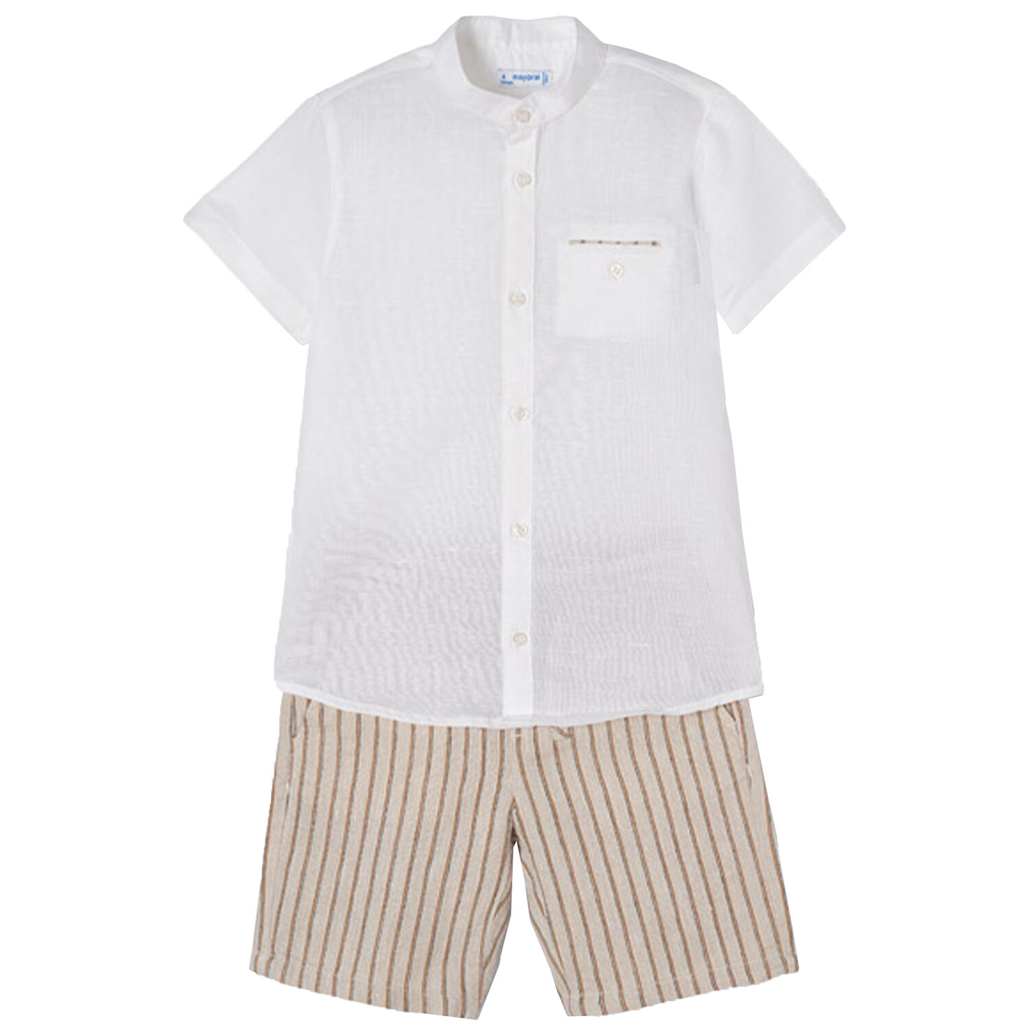 Boys White & Beige Shorts Set, 1, hi-res