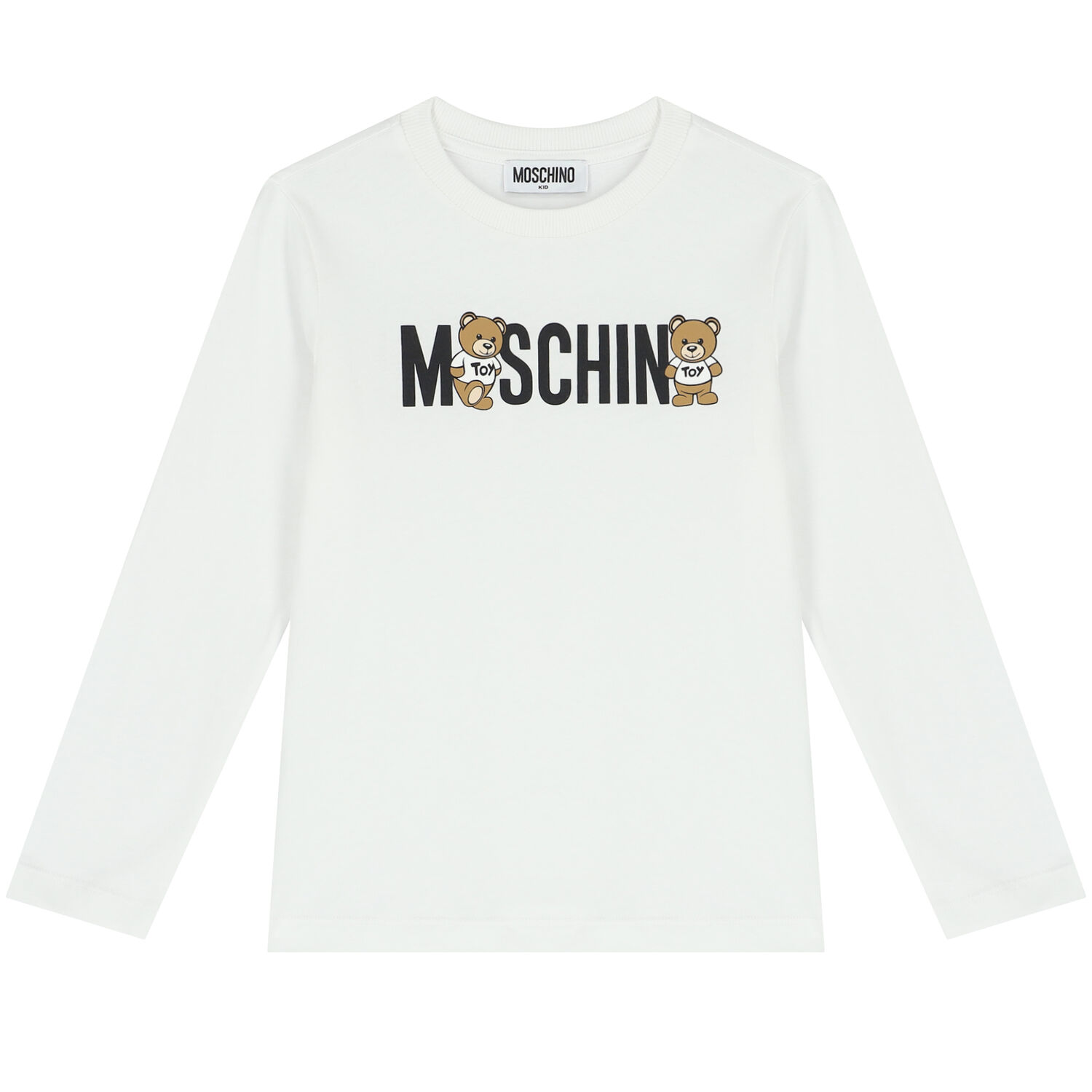 توب باكمام طويلة بشعار تيدي باللون الأبيض , 1, hi-res