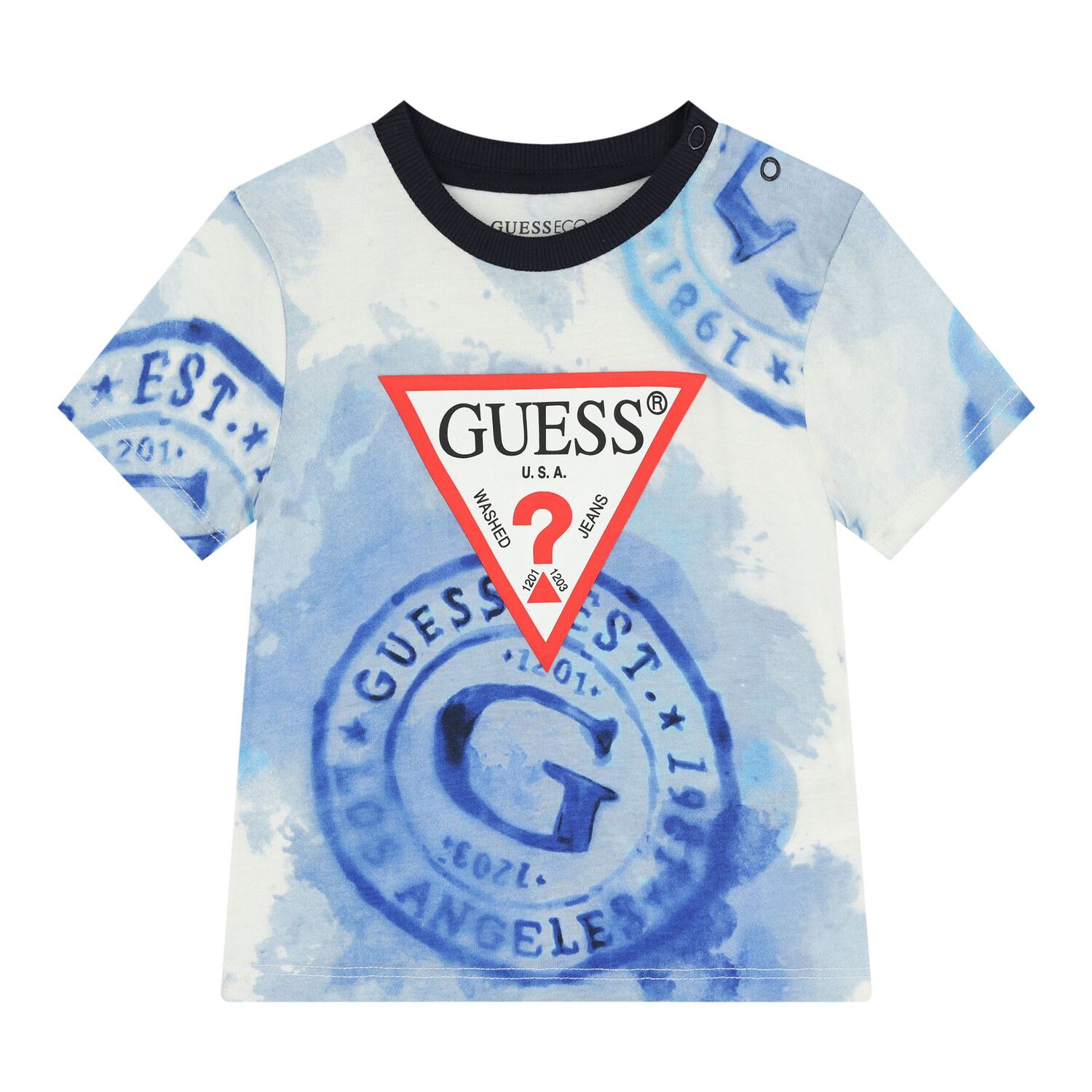 Baby Boys White, Blue & Navy Blue Logo Shorts Set, 1, hi-res