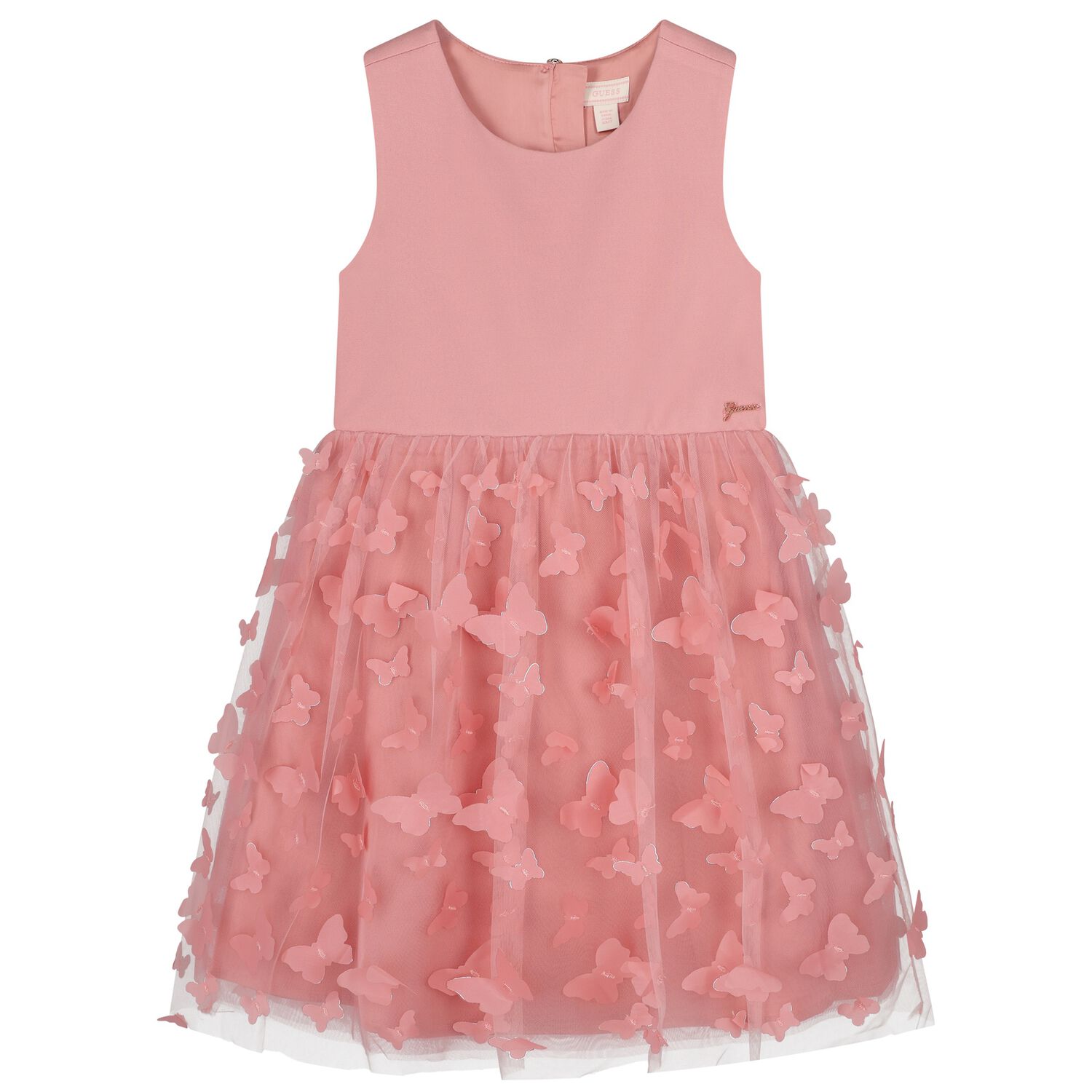 Girls Pink Butterfly Tulle Dress, 2, hi-res