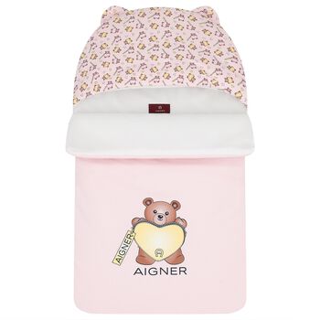 Baby Girls Pink & White Teddy Bear Logo Nest