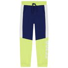 Boys Navy Blue & Green Logo Joggers, 2, hi-res