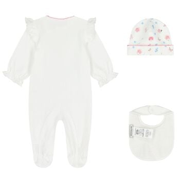 Baby Girls White & Pink Floral Babygrow Gift Set