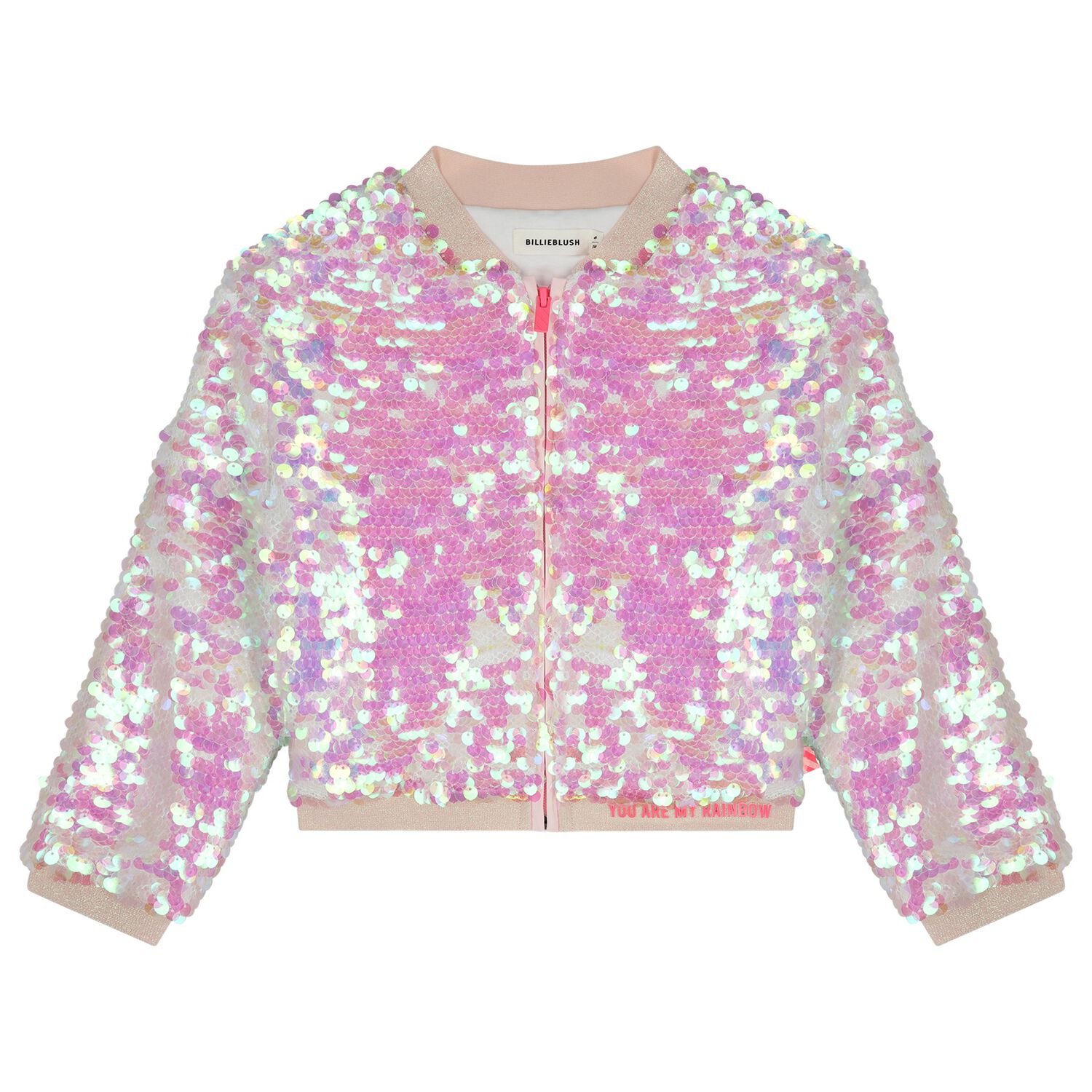 Girls Pink Iridescent Sequin Bomber Jacket , 1, hi-res