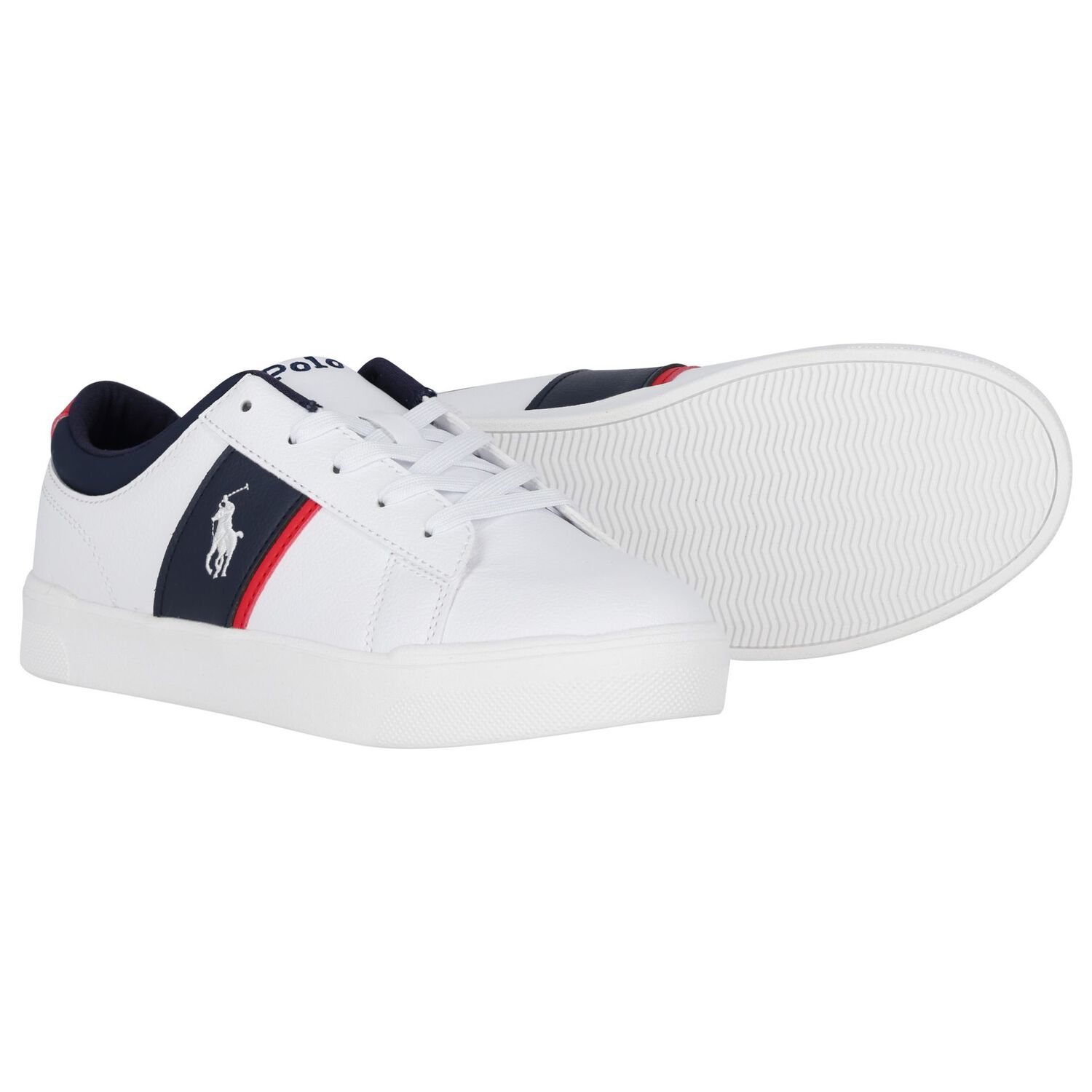 Boys White & Navy Blue Logo Trainers, 1, hi-res image number null