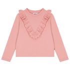 Girls Pink Broderie Ruffle Long Sleeve Top, 1, hi-res