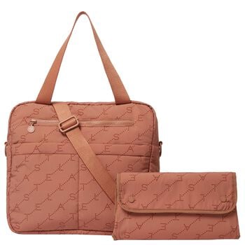 حقيبة تغيير ملابس اطفال بالشعار باللون البيج