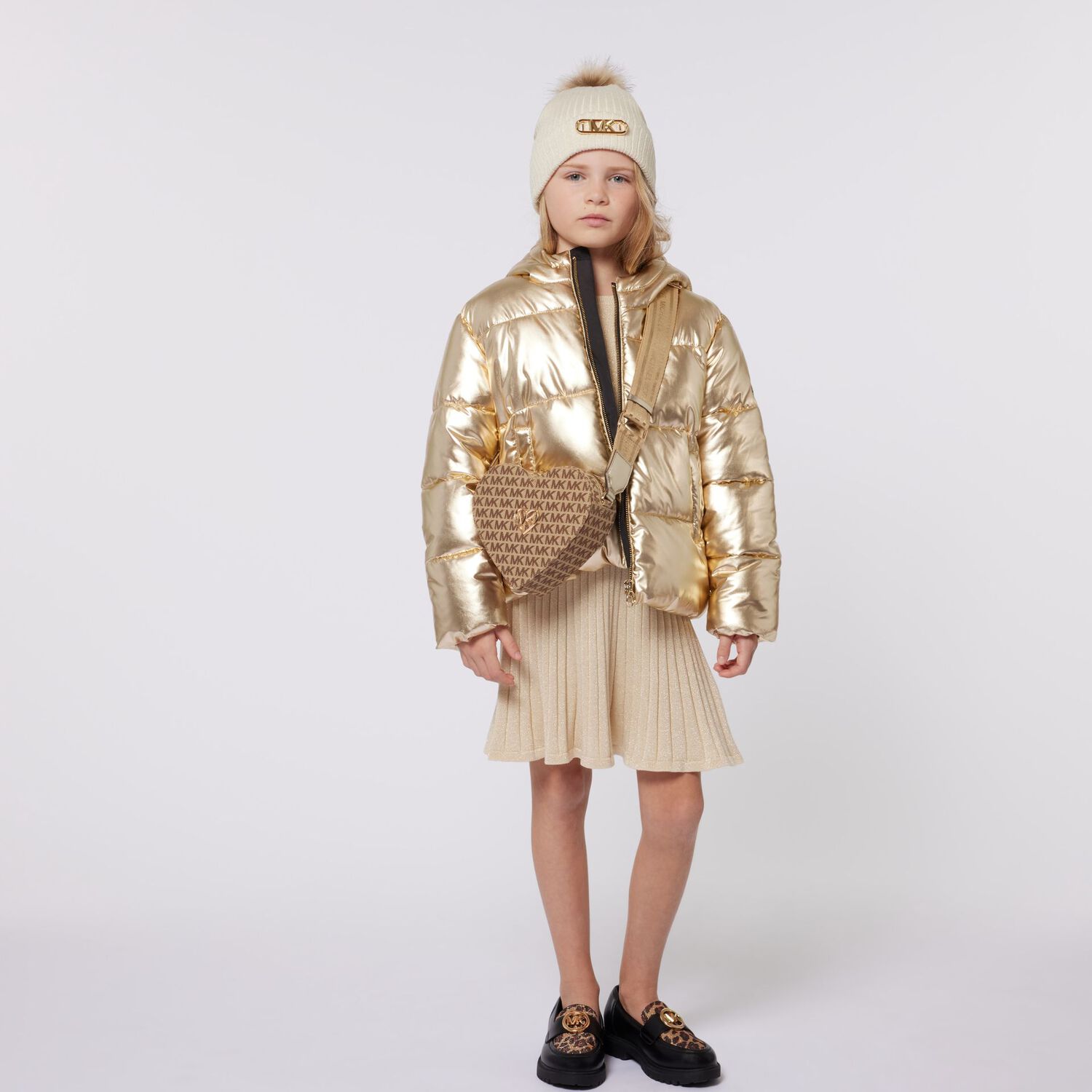 Girls Gold Heart Logo Hand Bag, 1, hi-res