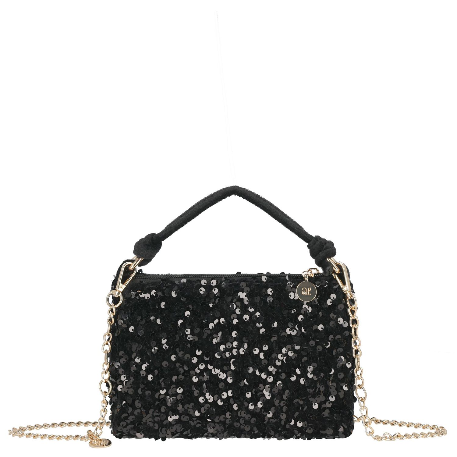 Girls Black Sequins Handbag, 2, hi-res