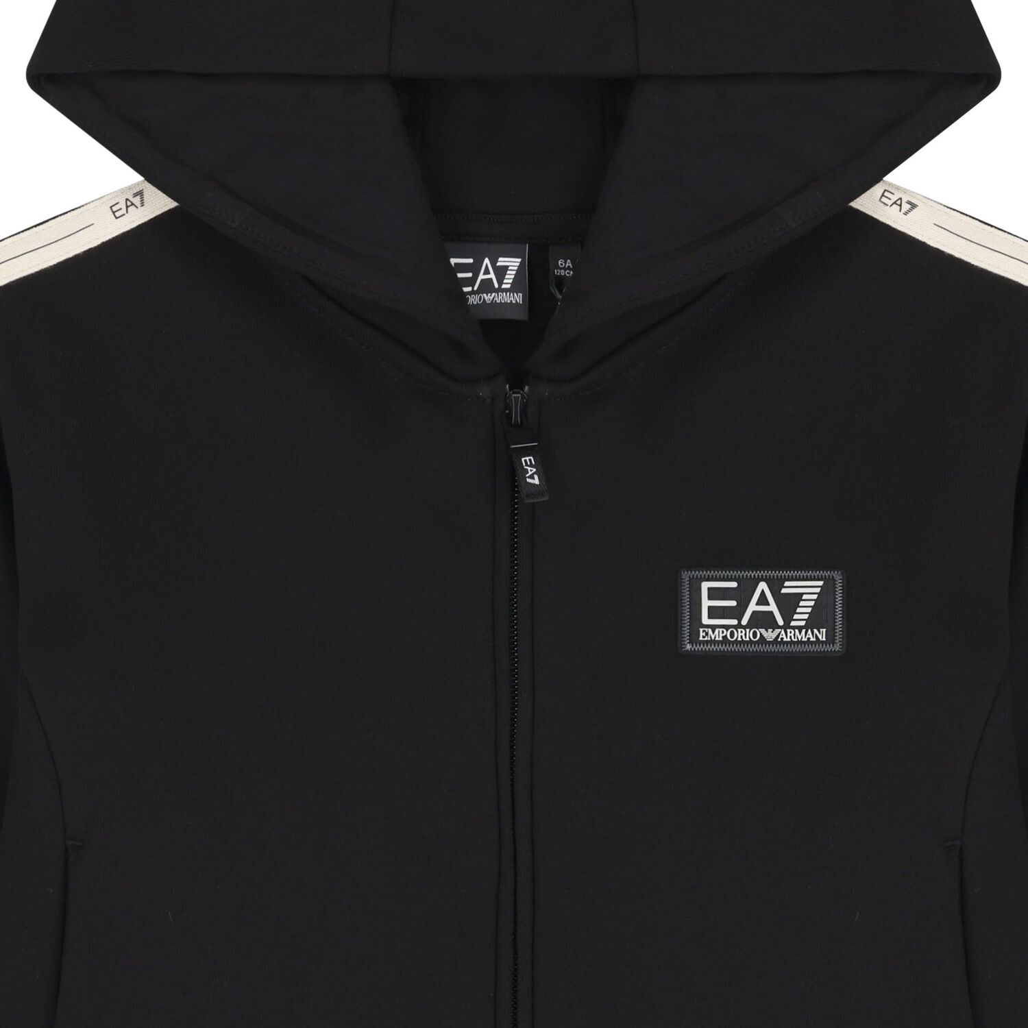 Boys Black Logo Hooded Zip Up Top, 2, hi-res