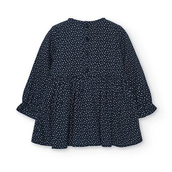 Girls Navy Blue Bow & Dots Dress