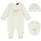 Baby Girls Ivory & Gold Butterfly Logo Babygrow Gift Set, 1, hi-res