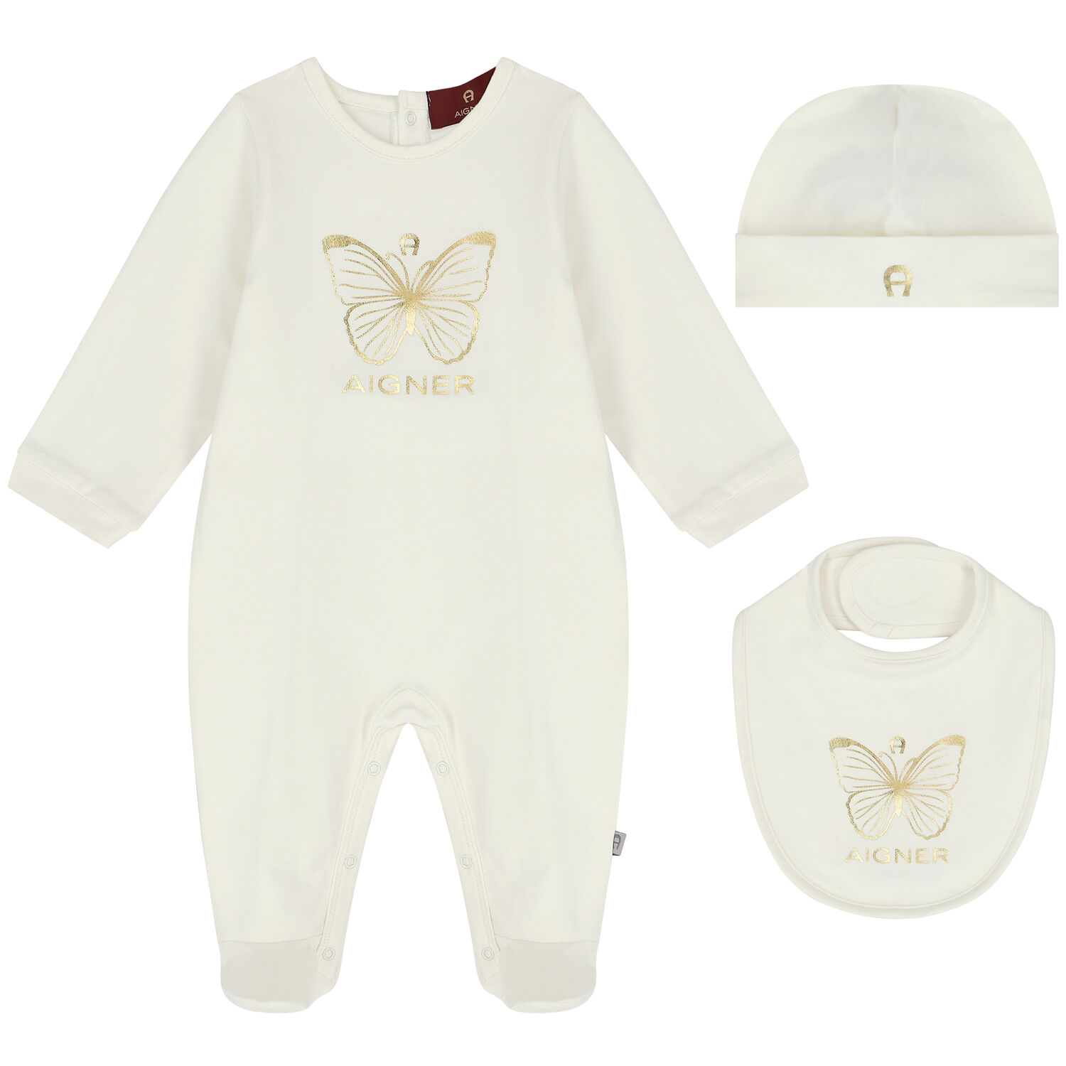Baby Girls Ivory & Gold Butterfly Logo Babygrow Gift Set, 1, hi-res