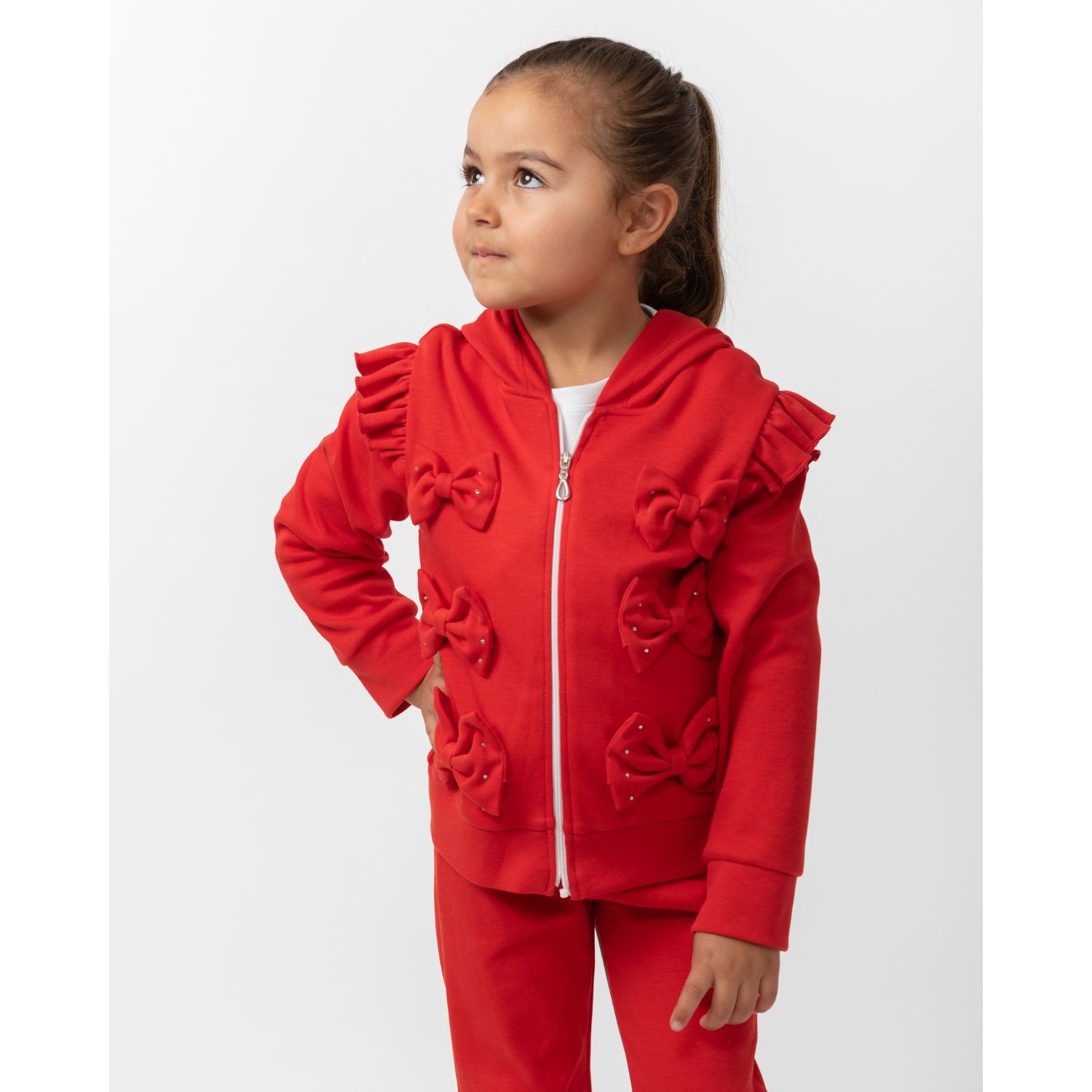 Girls White & Red Ruffled Tracksuit Set, 1, hi-res image number null