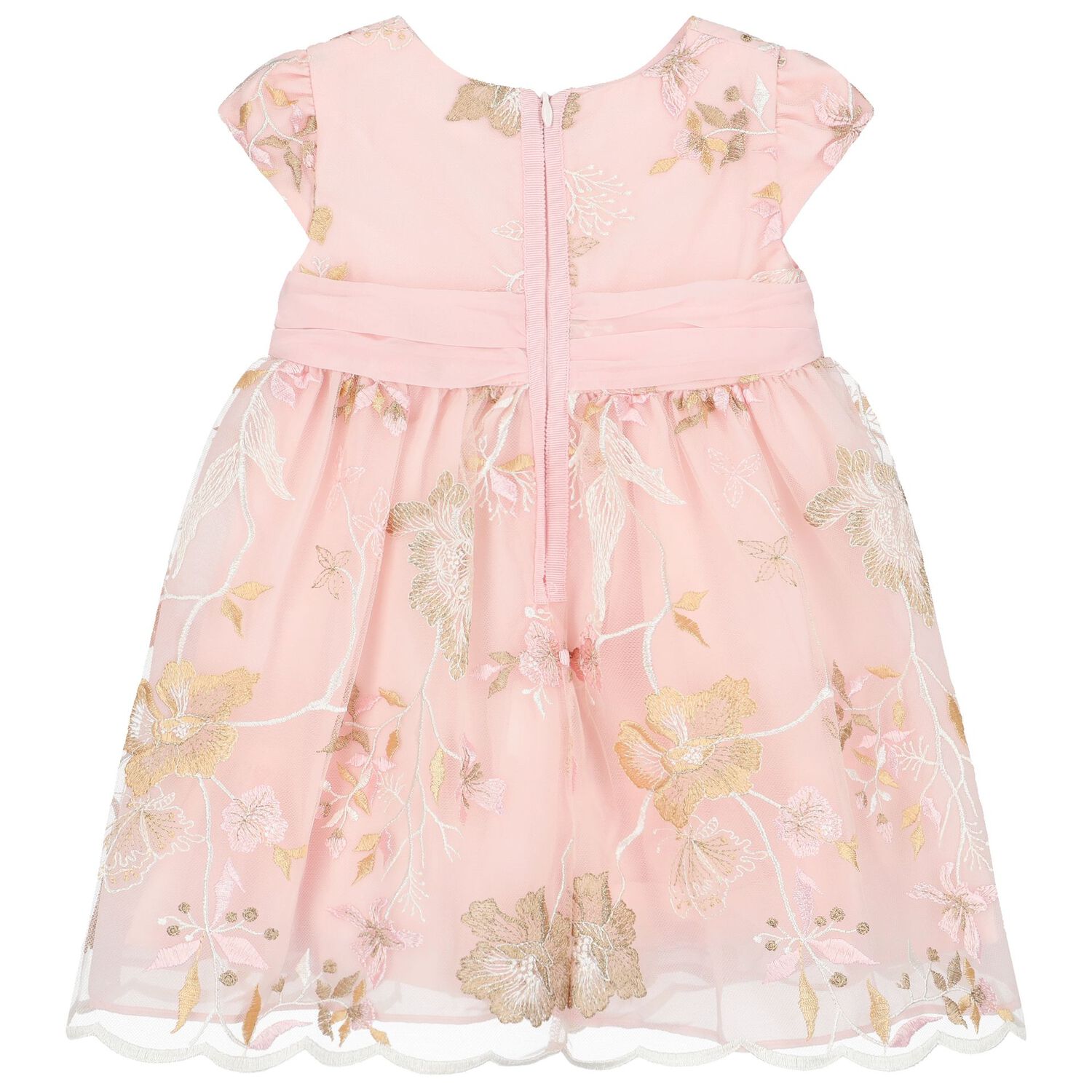 Younger Girls Pink Embroidered Tulle Dress, 1, hi-res image number null