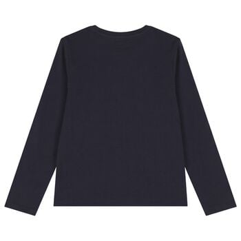 Boys Navy Blue Teddy Bear Logo Long Sleeve Top