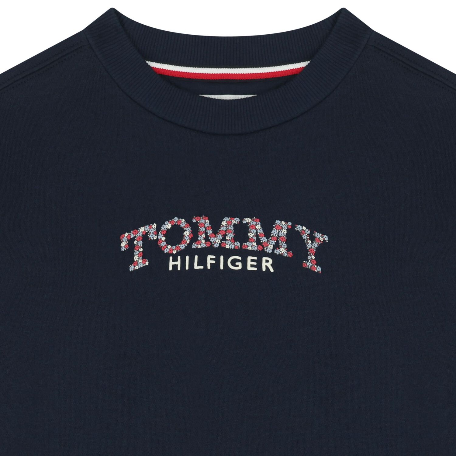 Girls Navy Blue Floral Logo Sweatshirt Dress, 1, hi-res