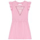 Girls Pink Sequined Logo Dress, 2, hi-res