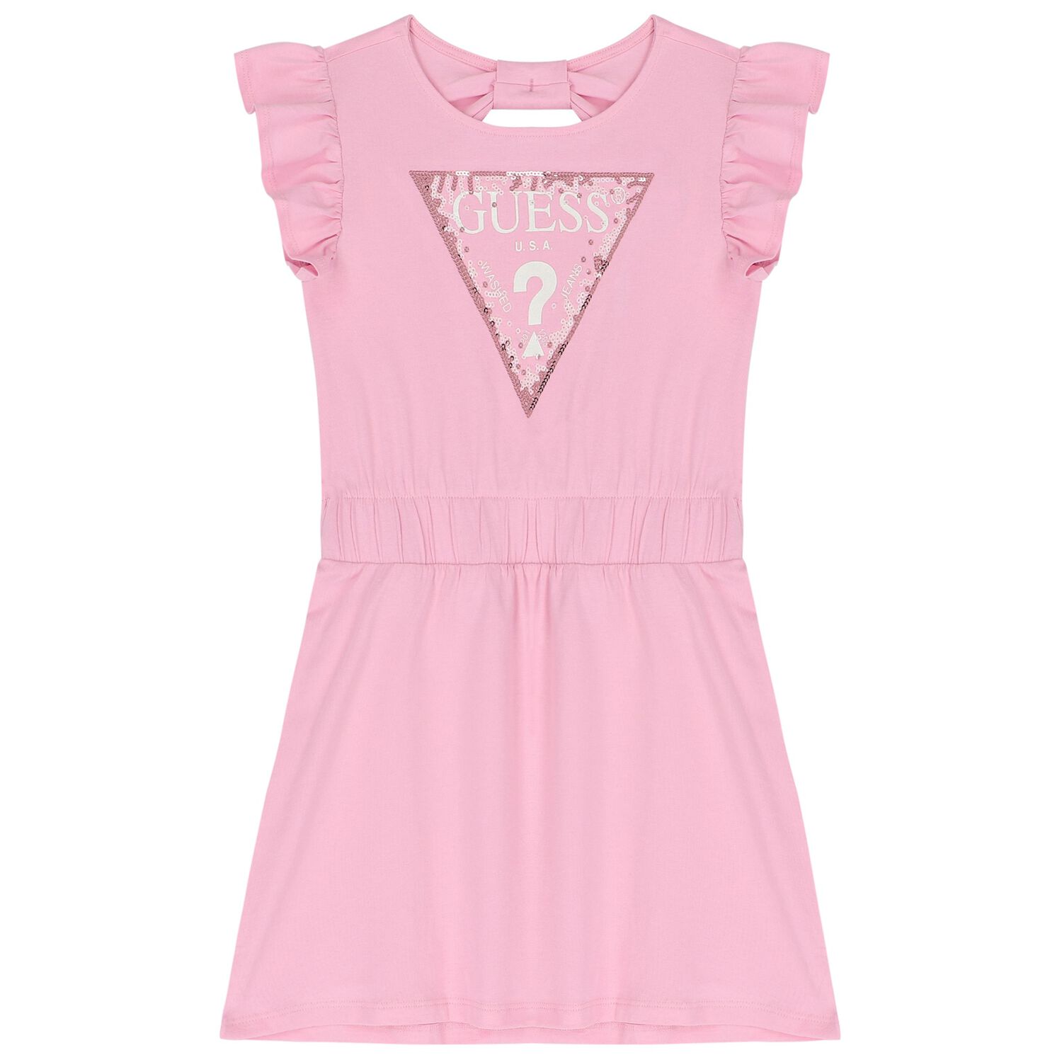 Girls Pink Sequined Logo Dress, 2, hi-res