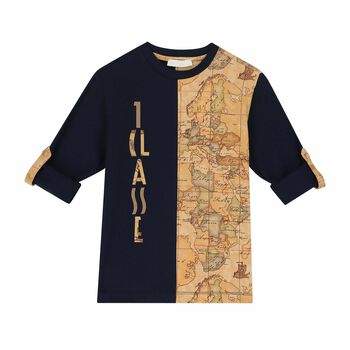 Boys Navy Blue & Beige Geo Map Top