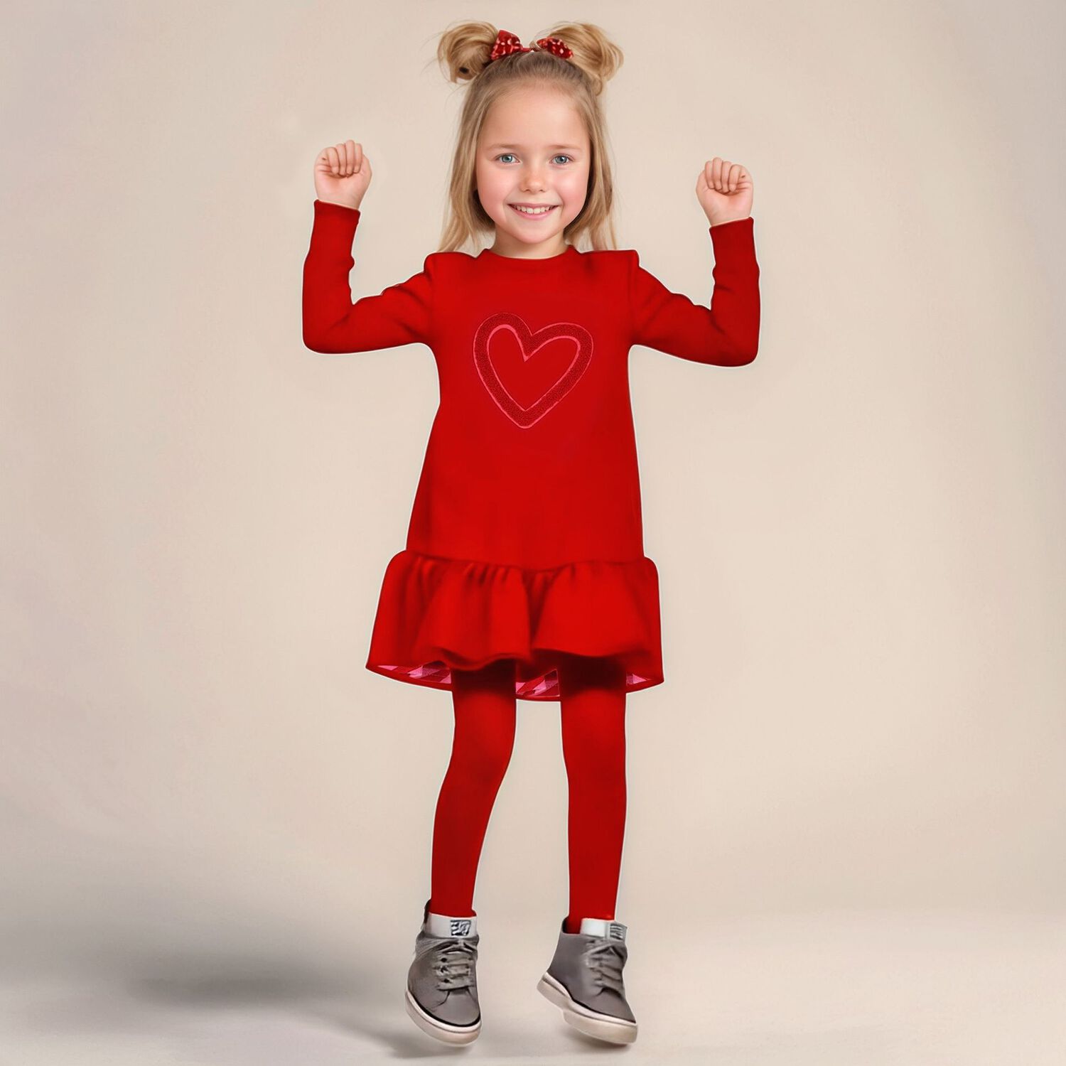 Girls Red Heart Dress Set, 1, hi-res image number null