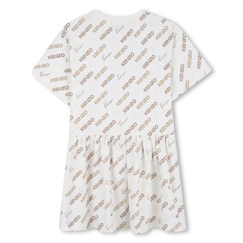 Girls Ivory & Beige Logo Dress