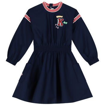 Girls Navy Blue Logo Dress