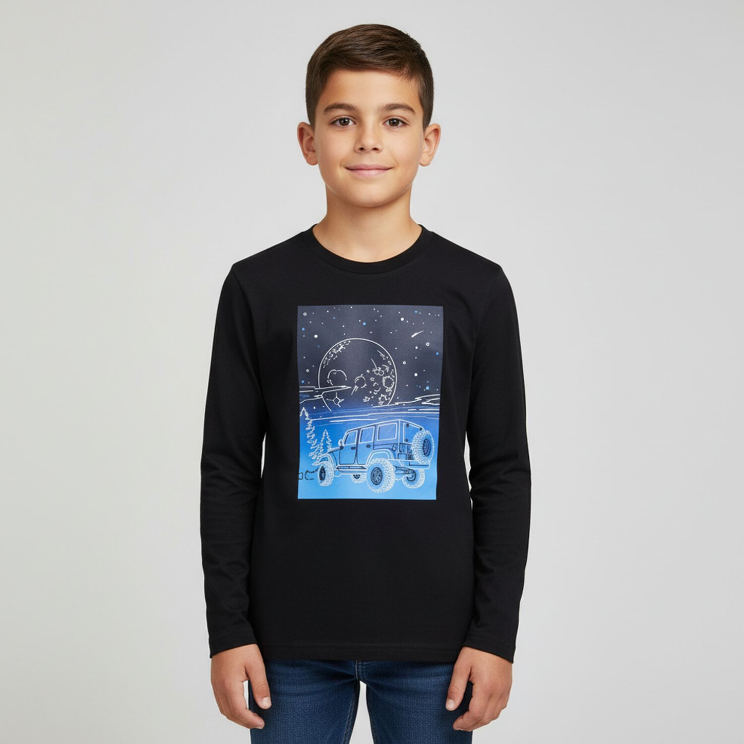 Boys Navy Blue Glow in the Dark Long Sleeve Top, 1, hi-res image number null