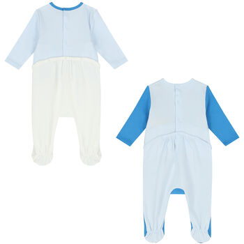 Baby Boys White & Blue Logo Babygrows (2 Pack)