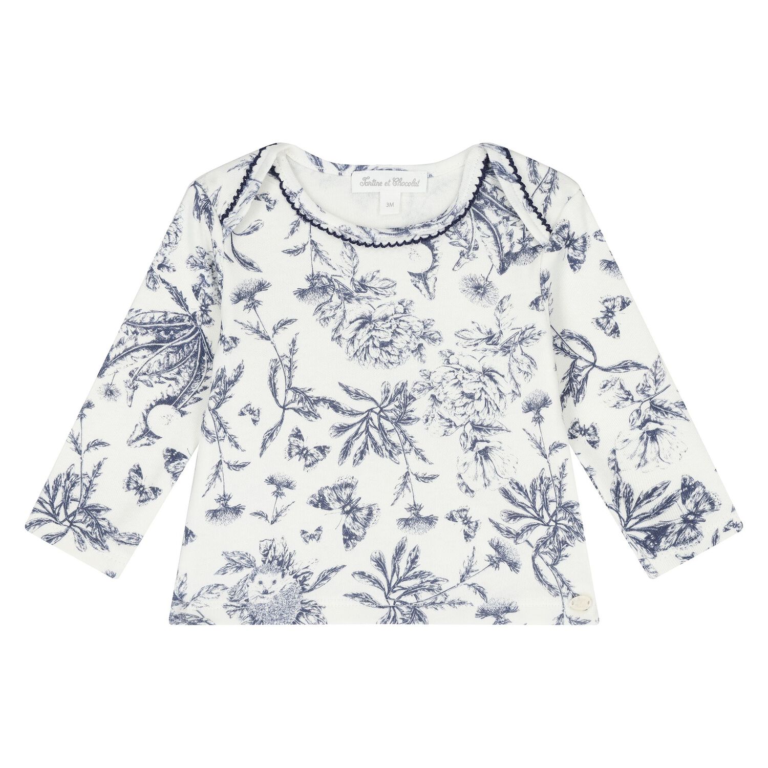 Navy Blue & White Toile De Jouy Cotton Baby Pyjamas, 1, hi-res image number null