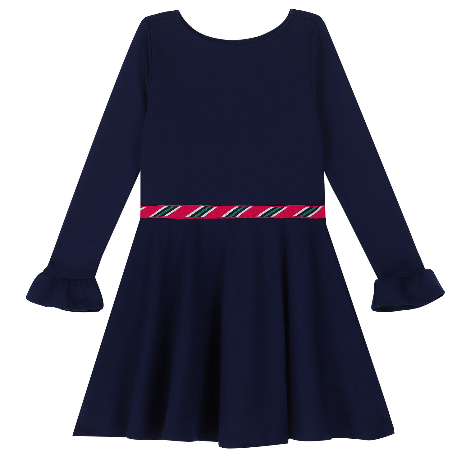 Girls Navy Long Sleeve Dress, 2, hi-res