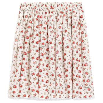 Girls Ivory & Red Roses Skirt