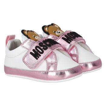 Baby Girls Pink & White Teddy Bear Pre Walker Shoes