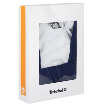 Baby Boys White & Navy Blue Dungaree Set