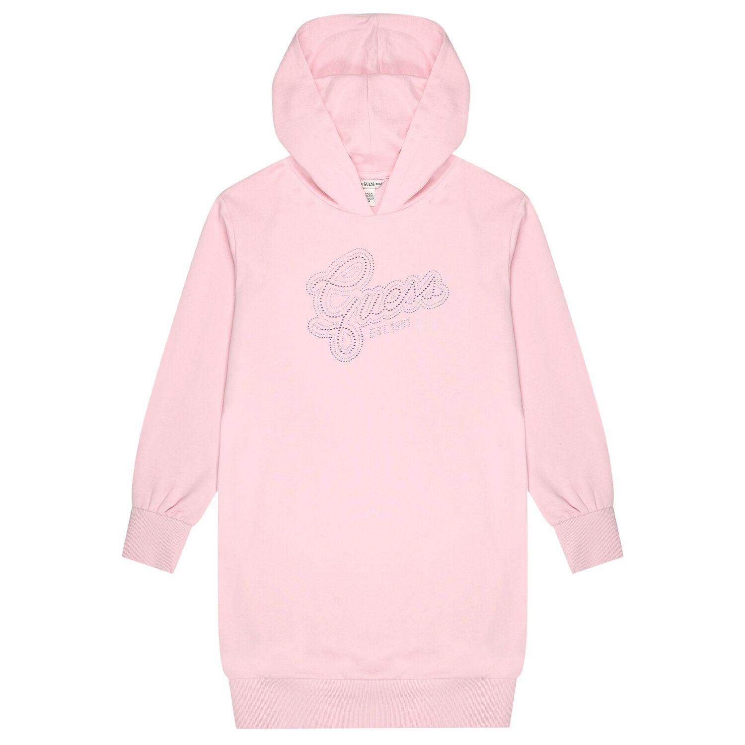 Girls Pink Embellished Logo Hooded Dress, 1, hi-res