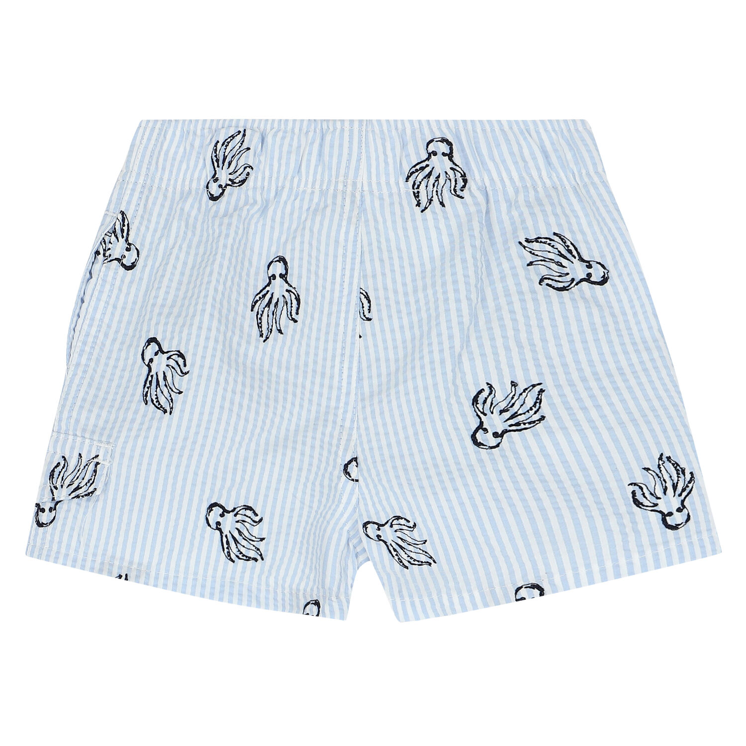 Younger Boys Blue & White Octopus Swim Shorts, 1, hi-res
