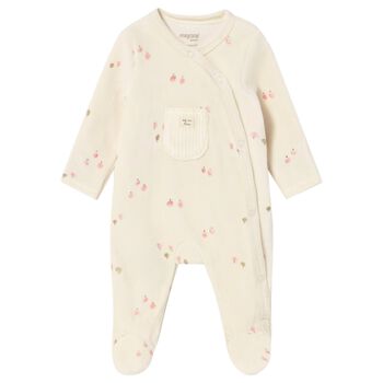 Baby Girls Beige & Pink Velour Babygrow
