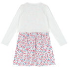 Younger Girls White & Floral Logo Dress, 1, hi-res